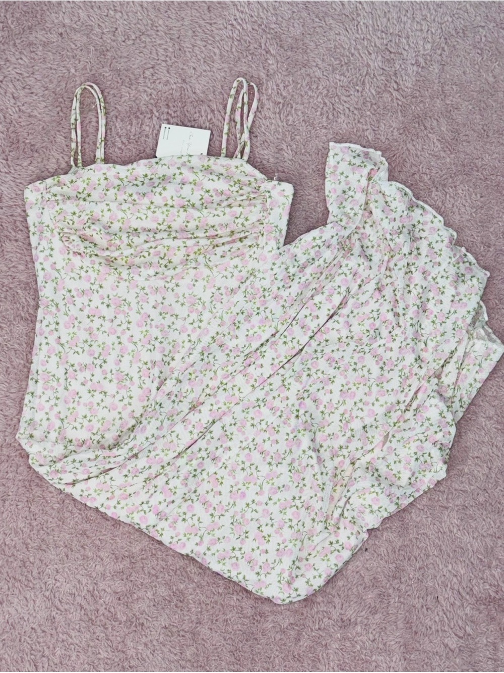 See You Monday Pink & Green Floral Slip Dress